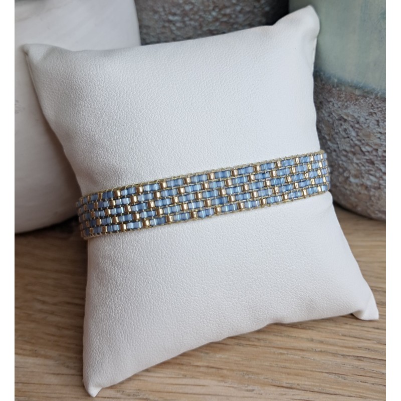Bracelet tissé 5 rangs Bleu Scintillant