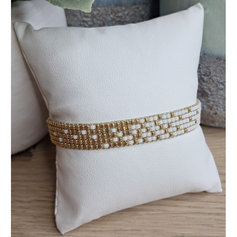 Bracelet tissé 5 rangs Blanc Brillant/Doré