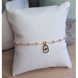 Bracelet fin rose scintillant/doré avec breloque rectangle étoile du nord