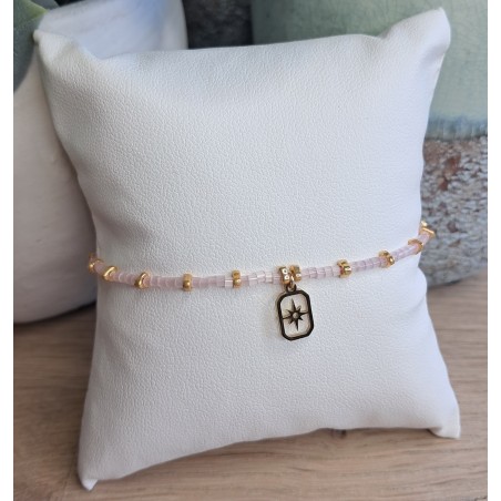 Bracelet fin rose scintillant/doré avec breloque rectangle étoile du nord
