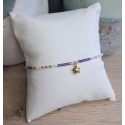 Bracelet fin violet/blanc/doré avec breloque étoile