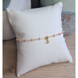 Bracelet fin rose scintillant/doré avec breloque lune