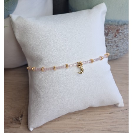 Bracelet fin rose scintillant/doré avec breloque lune