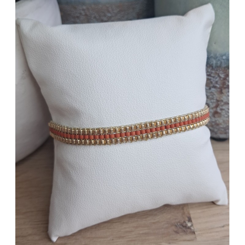 Bracelet tissé 3 rangs Terracotta