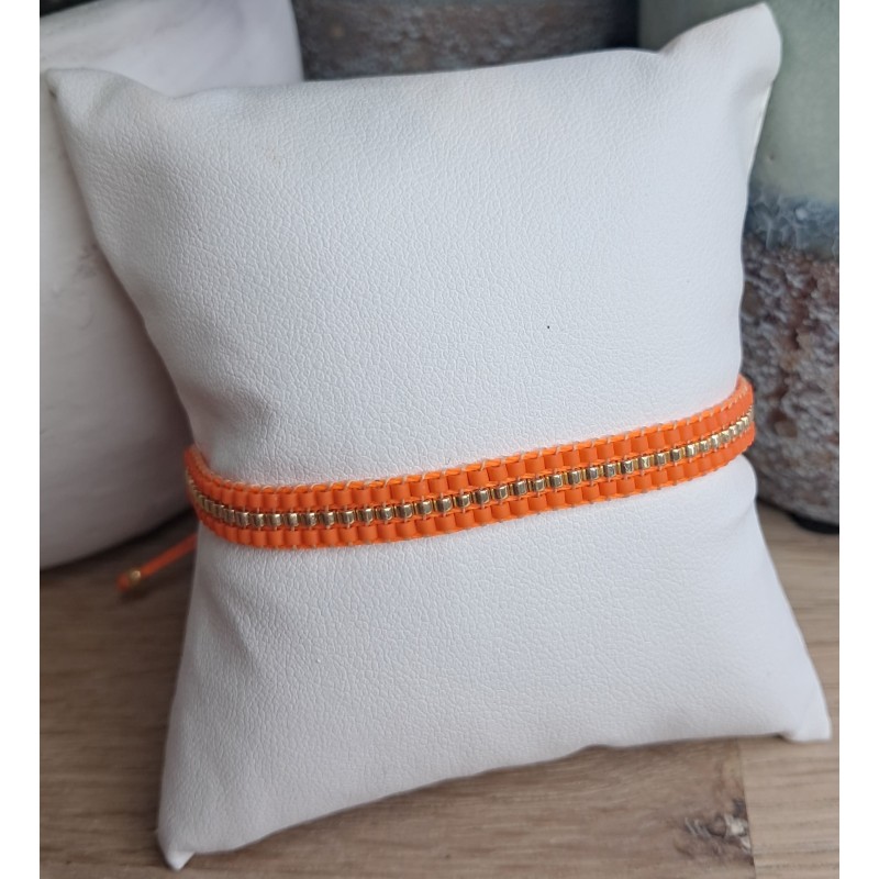 Bracelet tissé 3 rangs Orange Fluo