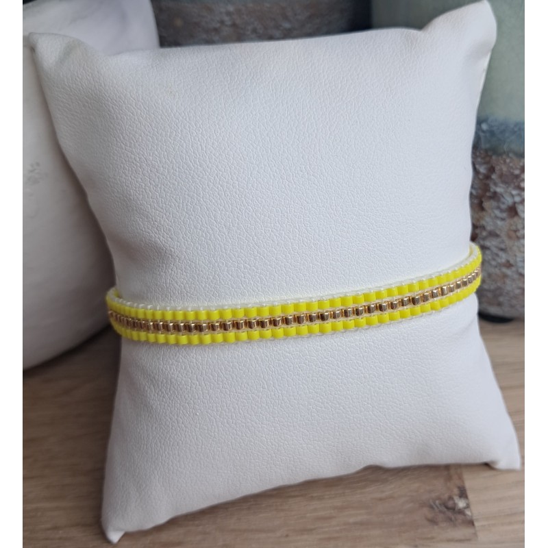 Bracelet tissé 3 rangs Jaune Fluo