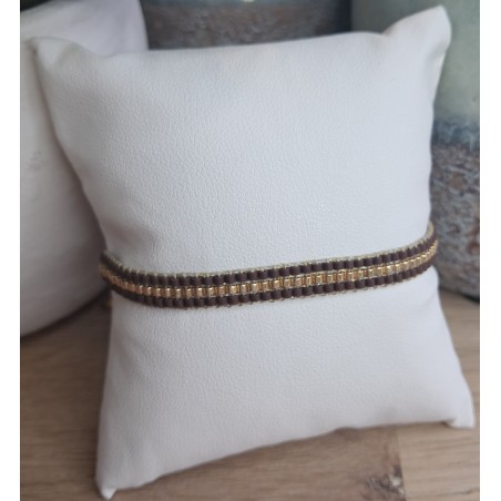 Bracelet tissé 3 rangs Brun Mat
