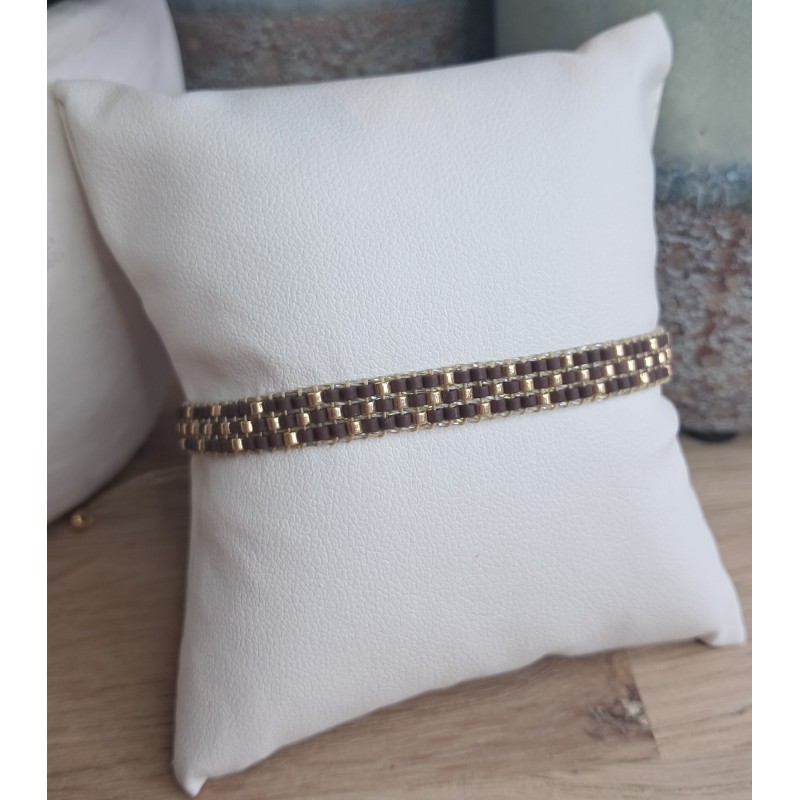 Bracelet tissé 3 rangs Brun Mat