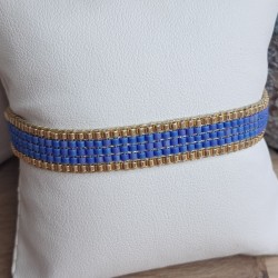 Bracelet tissé 5 rangs Bleu/Doré