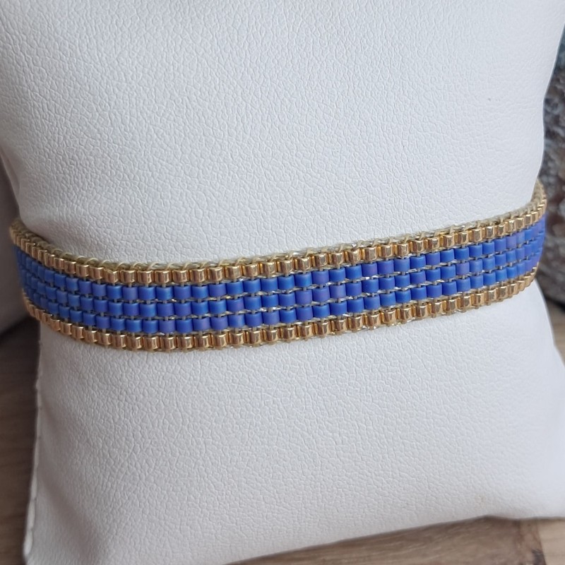 Bracelet tissé 5 rangs Bleu/Doré