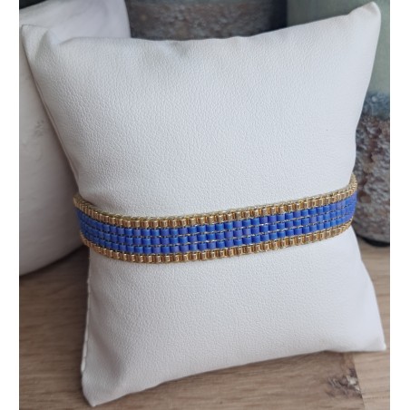 Bracelet tissé 5 rangs Bleu/Doré
