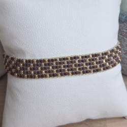 Bracelet tissé 5 rangs Brun Mat/Doré