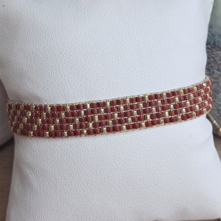 Bracelet tissé 5 rangs Bordeau/Doré