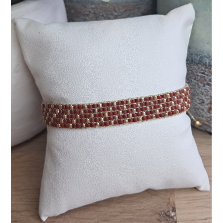 Bracelet tissé 5 rangs Bordeau/Doré