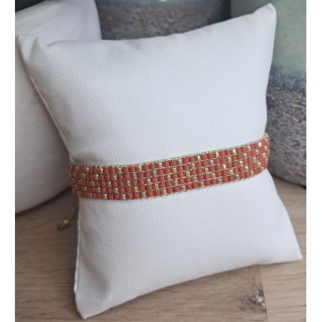 Bracelet tissé 5 rangs Terracotta/Doré