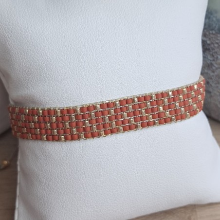 Bracelet tissé 5 rangs Terracotta/Doré