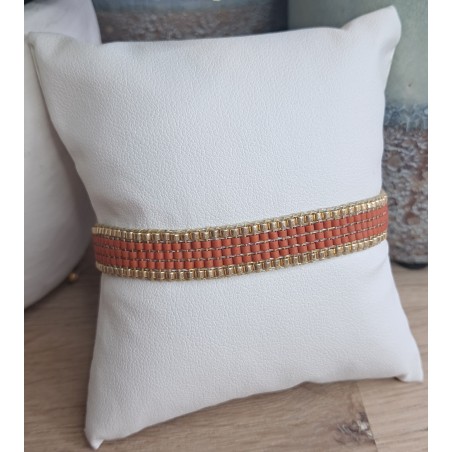 Bracelet tissé 5 rangs Terracotta/Doré