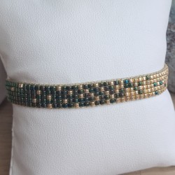 Bracelet tissé 5 rangs Vert Irisé/Doré