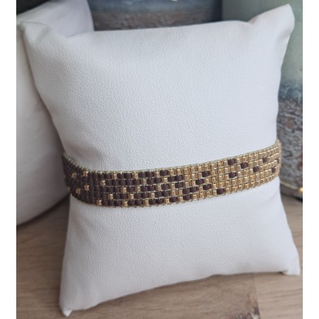 Bracelet tissé 5 rangs Brun Mat/Doré