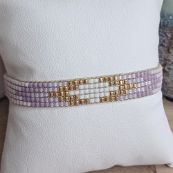 Bracelet tissé 5 rangs Mauve/Doré