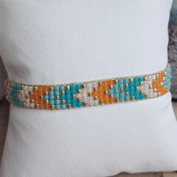 Bracelet tissé 5 rangs Turquoise/Orange