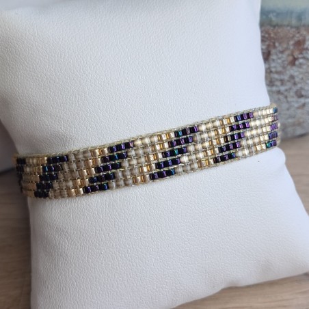 Bracelet tissé 5 rangs Violet/Beige
