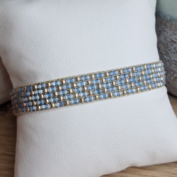Bracelet tissé 5 rangs Bleu Scintillant