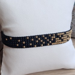 Bracelet tissé 5 rangs Noir Mat/Doré