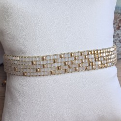 Bracelet tissé 5 rangs Blanc Scintillant/Doré
