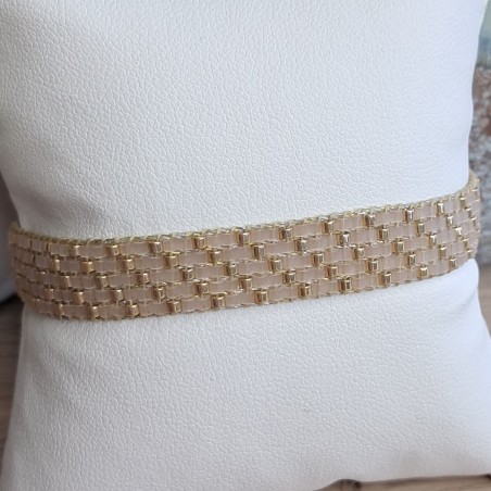 Bracelet tissé 5 rangs Rose Scintillant/Doré