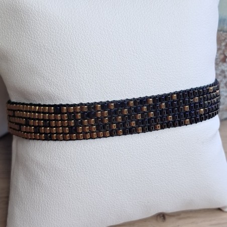 Bracelet tissé 5 rangs Brun Irisé/Cuivré