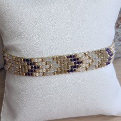 Bracelet tissé 5 rangs Violet/Beige