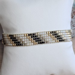 Bracelet tissé 5 rangs Brun Irisé/Beige