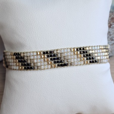 Bracelet tissé 5 rangs Brun Irisé/Beige