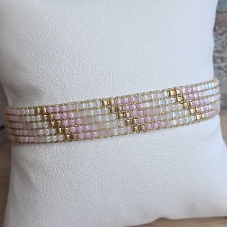 Bracelet tissé 5 rangs Rose Pâle