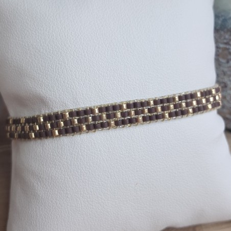 Bracelet tissé 3 rangs Brun Mat