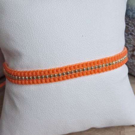 Bracelet tissé 3 rangs Orange Fluo