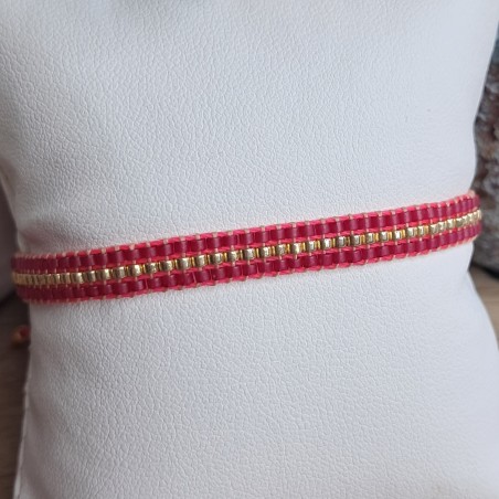 Bracelet tissé 3 rangs Rose Foncé