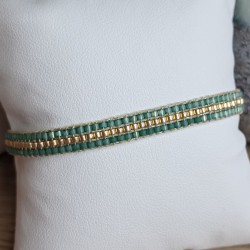 Bracelet tissé 3 rangs Vert Scintillant