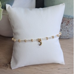 Bracelet fin blanc scintillant/doré avec breloque lune