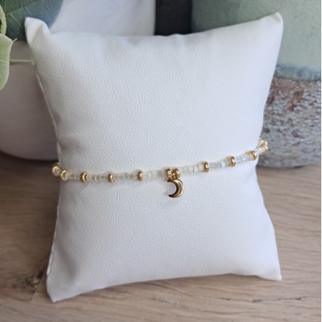 Bracelet fin blanc scintillant/doré avec breloque lune
