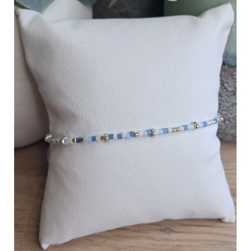 Bracelet fin sans breloque Bleu/Blanc