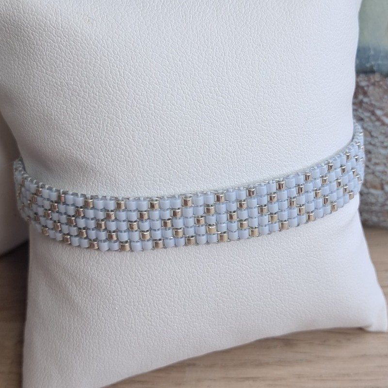Bracelet tissé 5 rangs Bleu/Argenté