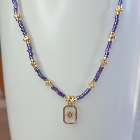Collier Ras de Cou breloque rectangle "Étoile du Nord"