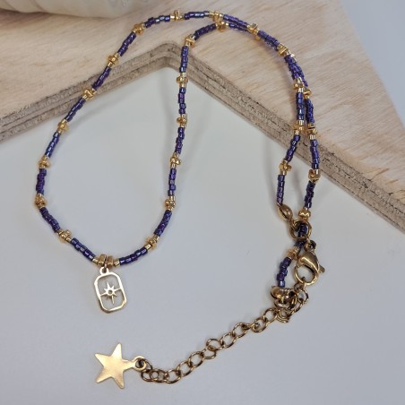 Collier Ras de Cou breloque rectangle "Étoile du Nord"