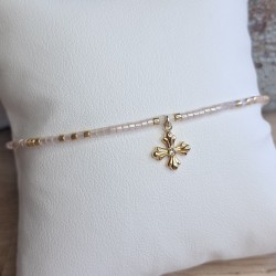 Bracelet fin breloque "Croix" avec brillant