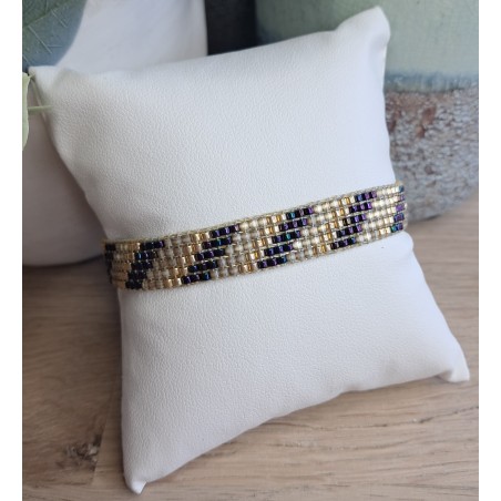 Bracelet tissé 5 rangs Violet/Beige