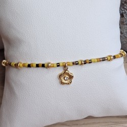 Bracelet fin breloque "Fleur" avec brillant