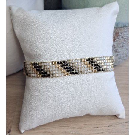 Bracelet tissé 5 rangs Brun Irisé/Beige