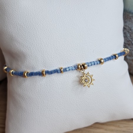 Bracelet fin breloque "Soleil/Lune" avec brillant